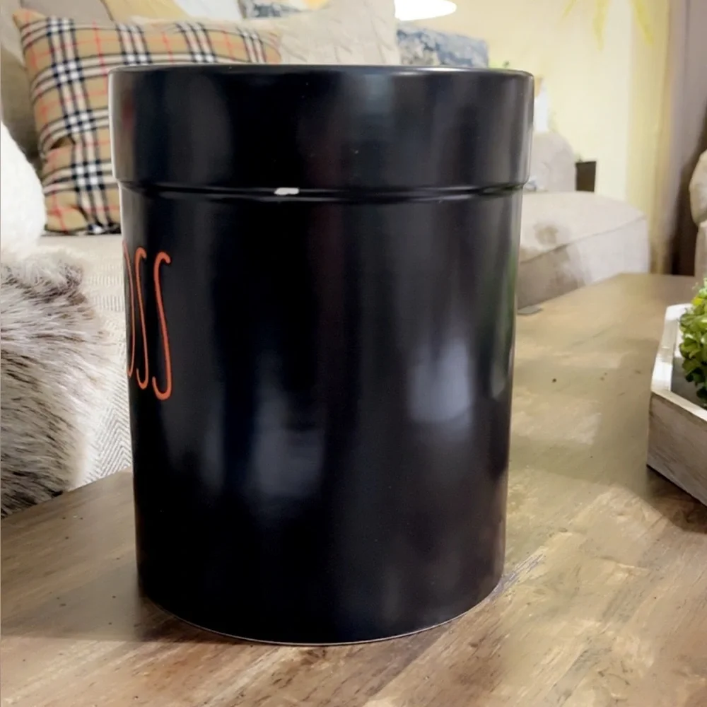 VHTF Rae Dunn Ceramic ‘Toss’ Office/Home Trash Can/Waste Can/Basket Black/Orange